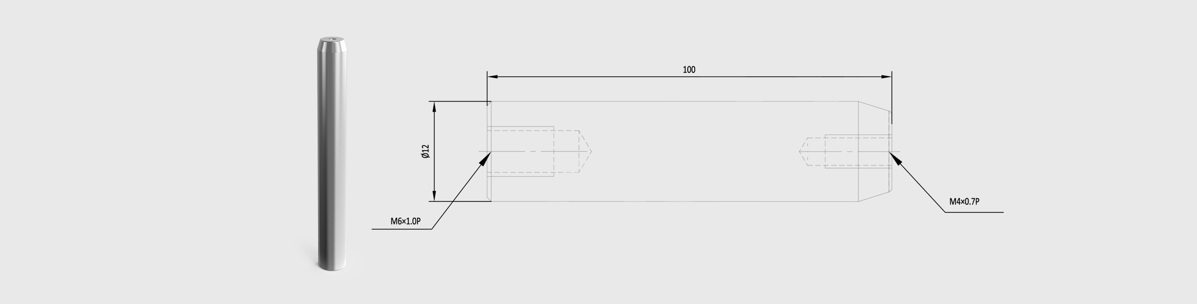支撑棒 长度=100mm 直径=Φ12mm