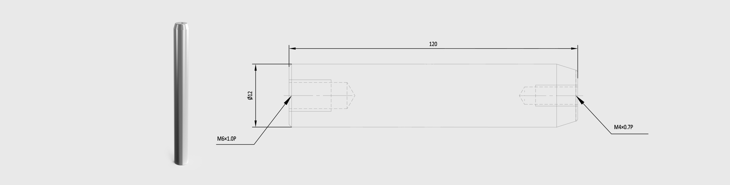 支撑棒 长度=120mm 直径=Φ12mm