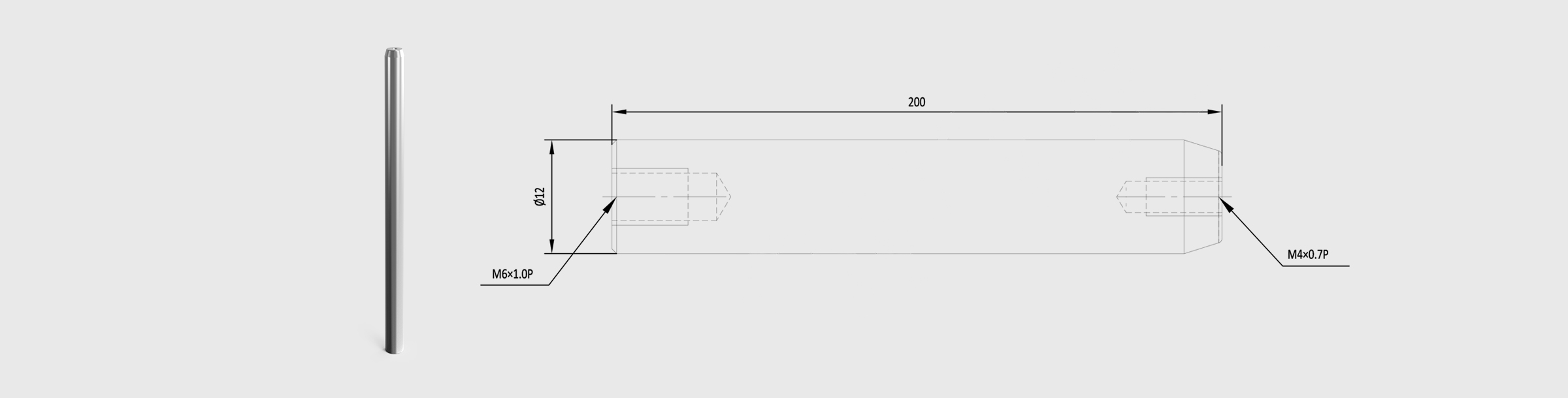支撑棒 长度=200mm 直径=Φ12mm