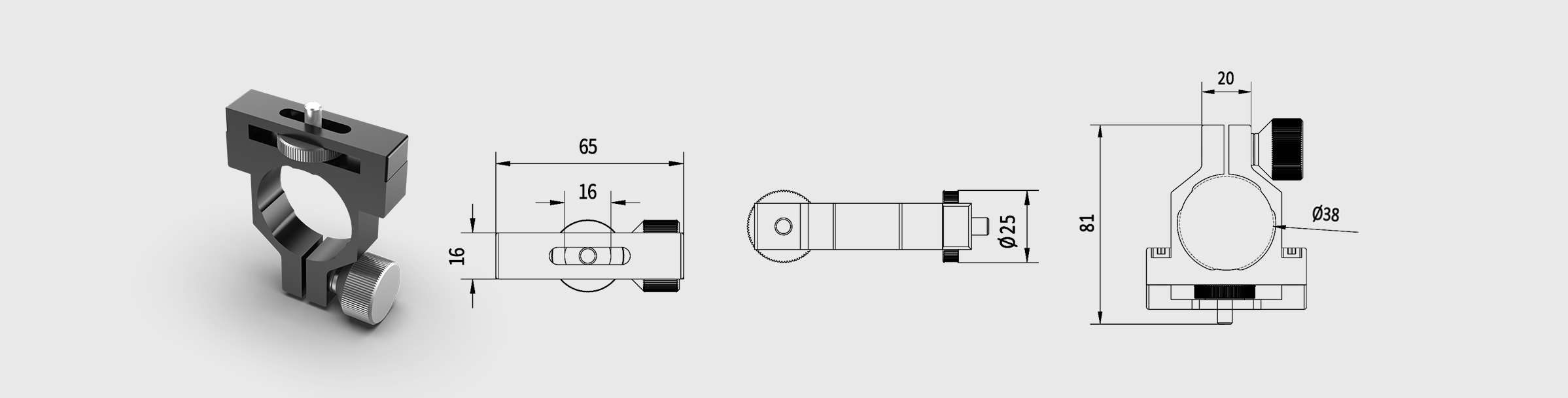 大型支撑夹持器 安装面尺寸16×65mm