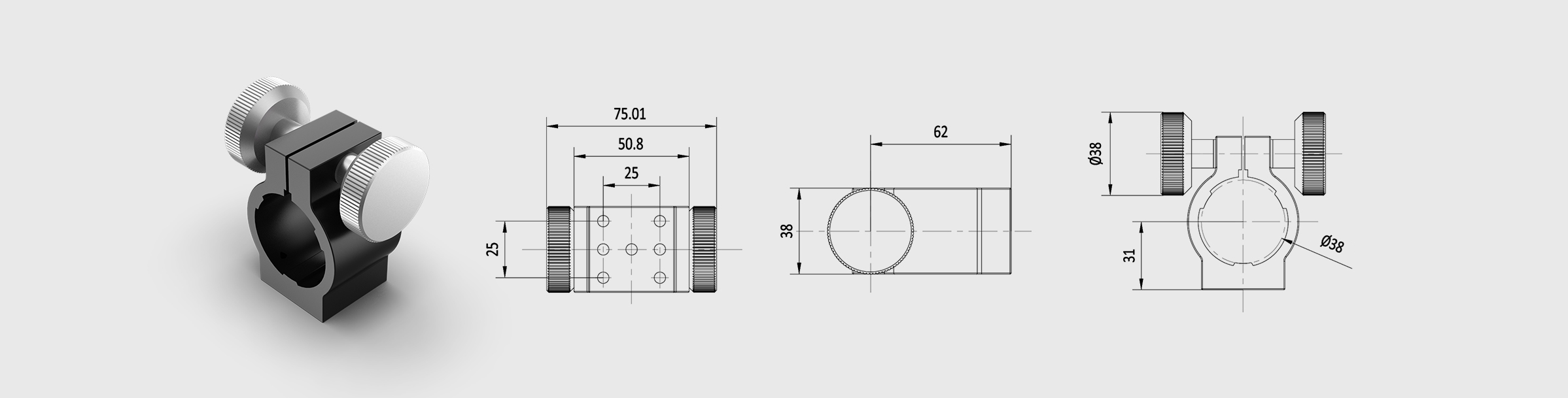 大型支撑夹持器 安装面尺寸38×38mm